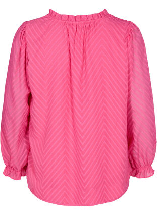 Bluse med lange ermer og volangdetaljer, Shocking Pink, Packshot image number 1