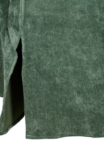Kordfløyelskjole med 3/4-ermer og knapper, Deep Forest, Packshot image number 3