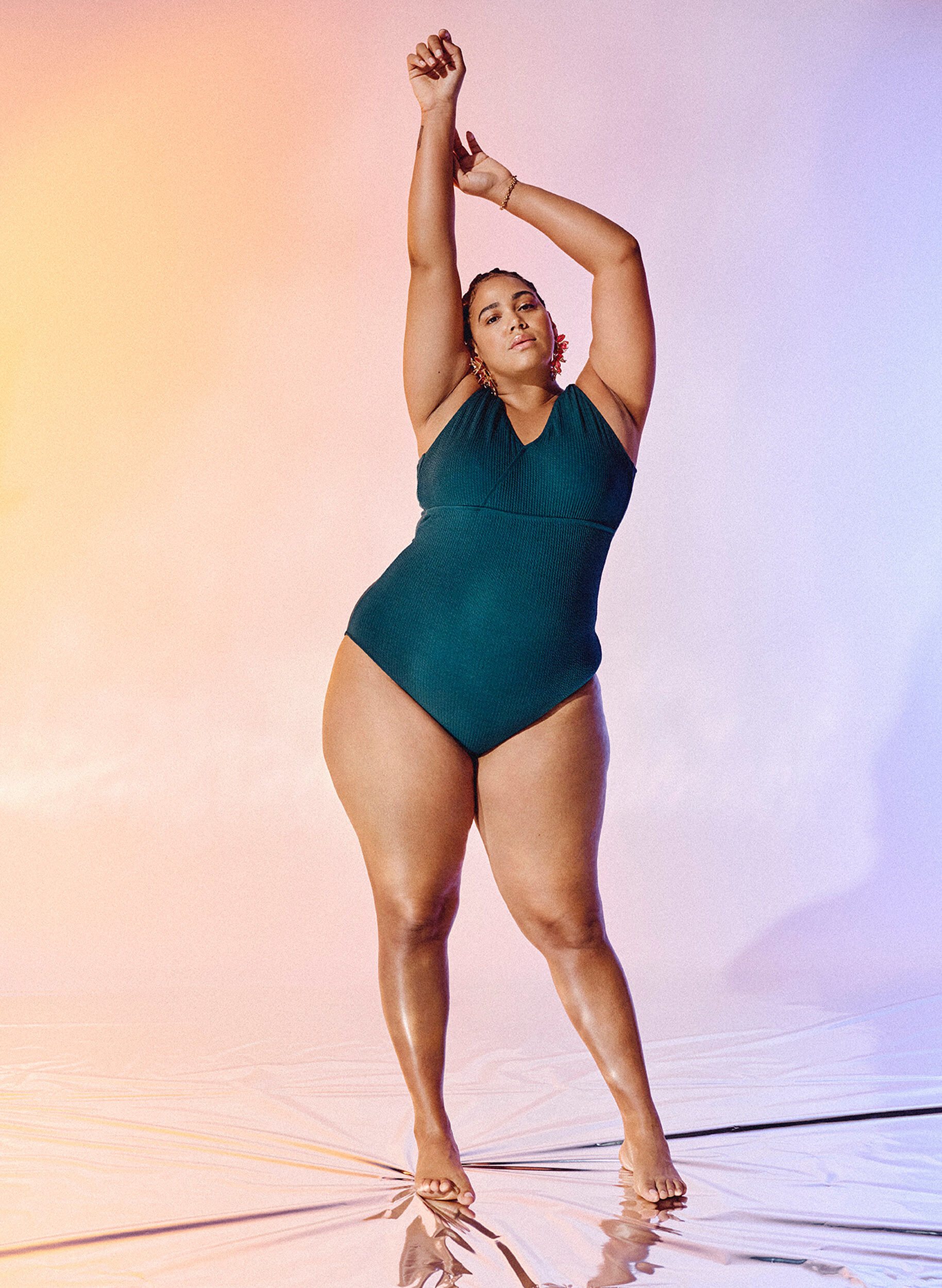 Zizzi Badedrakt med crepe-struktur og omslagseffekt, Dark Sea, Image image number 0