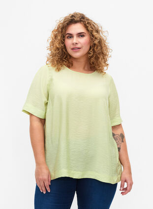 Zizzi Bluse med halvlange ermer i viskose, Lily Green, Model image number 0