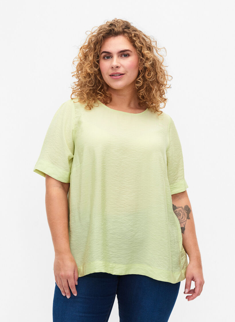 Bluse med halvlange ermer i viskose, Lily Green, Model image number 0