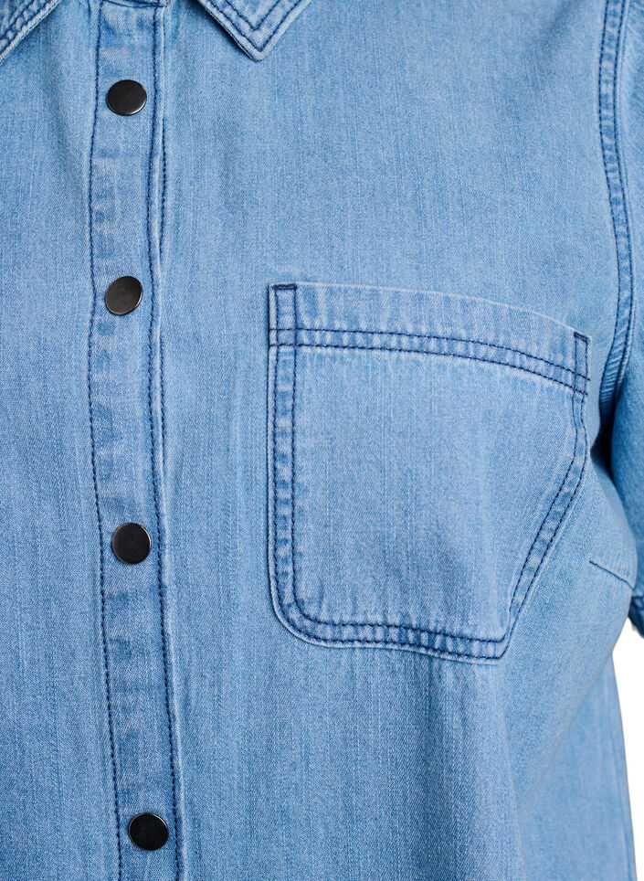 Denim skjortekjole med korte ermer, Light Blue Denim, Packshot
