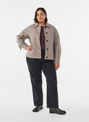 Zizzi Kort skjortejakke med frynser, Moon Rock Mel., Model image number 3