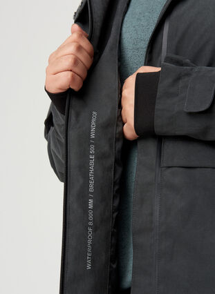 Vanntett jakke med hette og justerbar midje, Black, Model image number 2