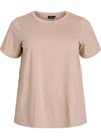 T-skjorte i bomull med rund hals, Beige T-skjorte i bomull med rund hals