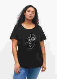 T-skjorte med glittermønster i bomull, Black Shimmer Face, Model