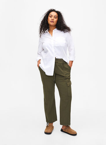 Løse cargobukser i bomull, Ivy Green, Model image number 0