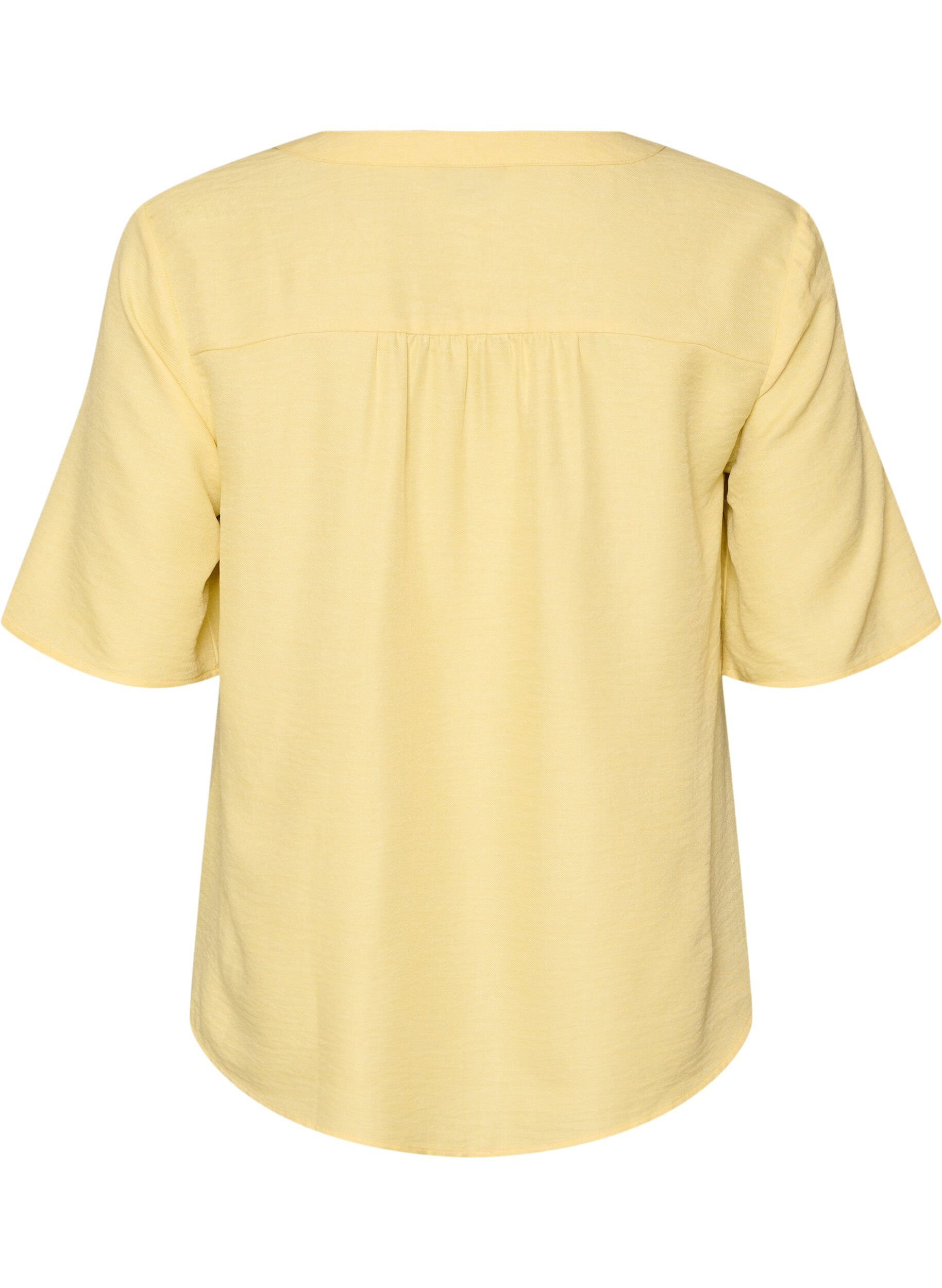 ZizziSkjortebluse med V-hals og korte ermer, Gul, Packshot image number 1