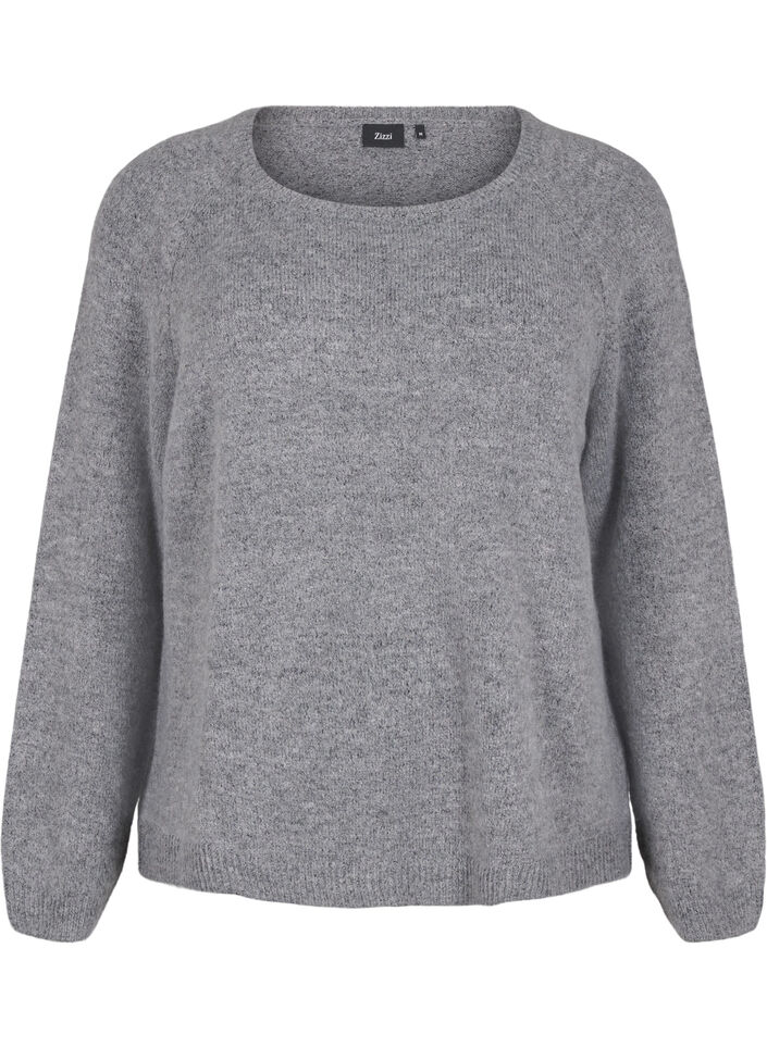 Løstsittende, strikket bluse med rund hals, Medium Grey Melange, Packshot image number 0
