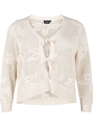 Strikket cardigan med åpenstrikket mønster og knytesnorer, Birch