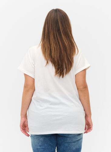Kortermet T-skjorte med broderi anglaise, Off White Mel, Model image number 1