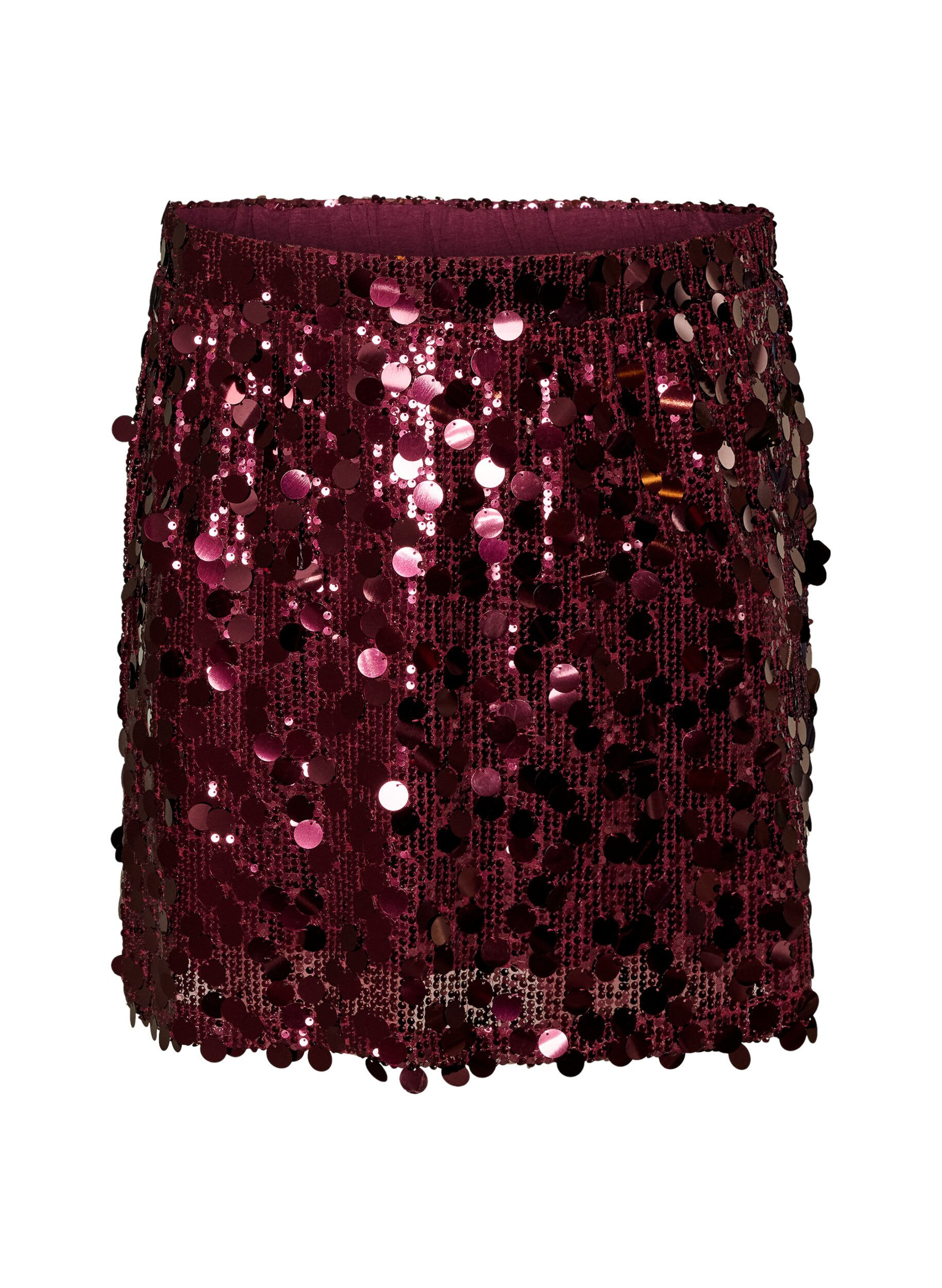 ZizziKort paljettskj&oslash;rt med elastisk midjeb&aring;nd, M&oslash;rk Bordeaux, Packshot image number 0