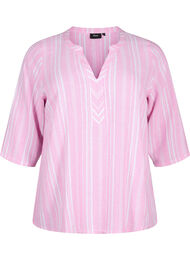 Stripete bluse i lin- og viskoseblandet kvalitet, Rosebloom Wh.Stripe