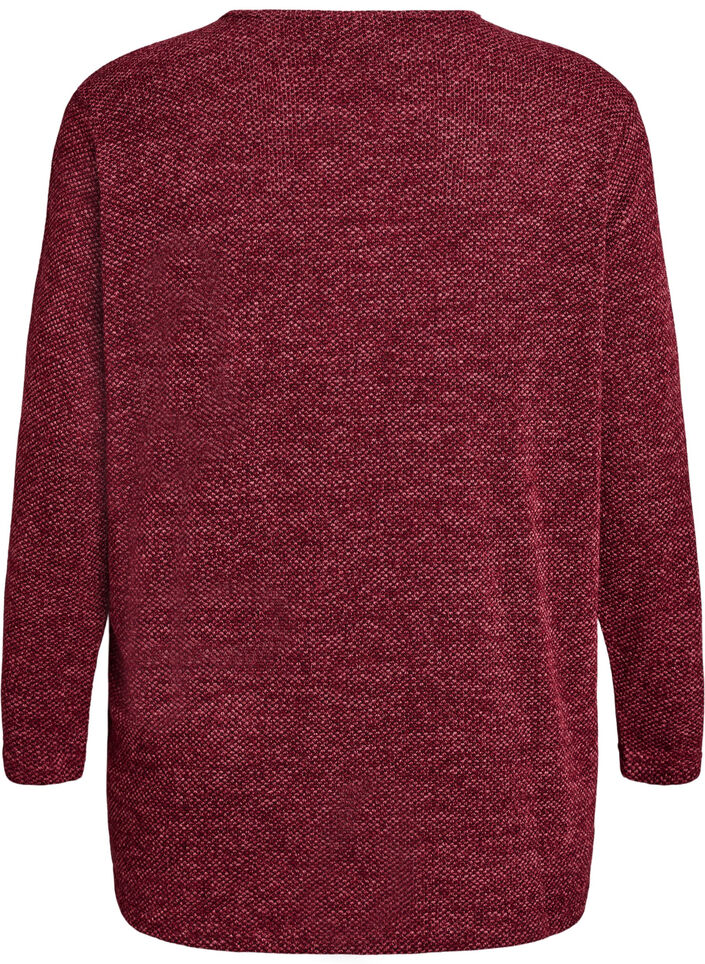 Langermet bluse med tekstur, M&oslash;rk Bordeaux, Packshot image number 1