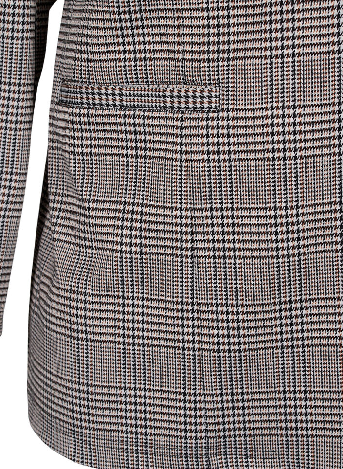 Rutete blazer med knappelukking, Beige Brown Check, Packshot image number 3
