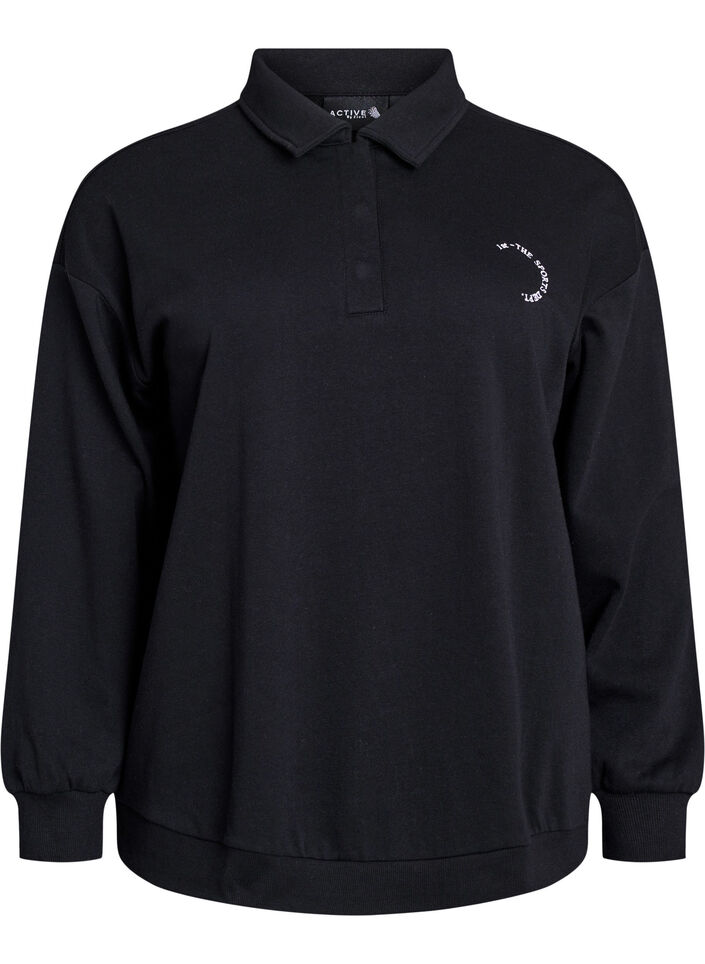 Sporty genser med krage, Black, Packshot