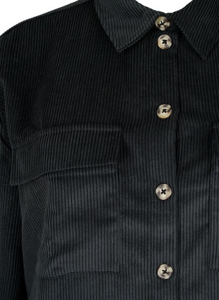 Langermet skjorte i fløyel med brystlommer, Black, Packshot image number 2