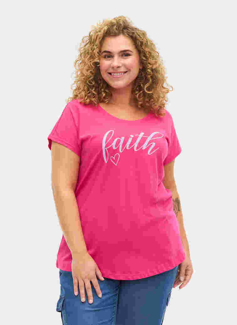 Løs T-skjorte i bomull med korte ermer, Beetroot Pur Faith, Model