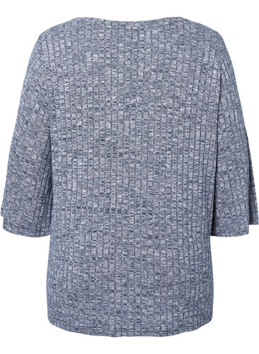 Bluse i melange med rund hals og 3/4-ermer, Dress Blues Mel., Packshot image number 1