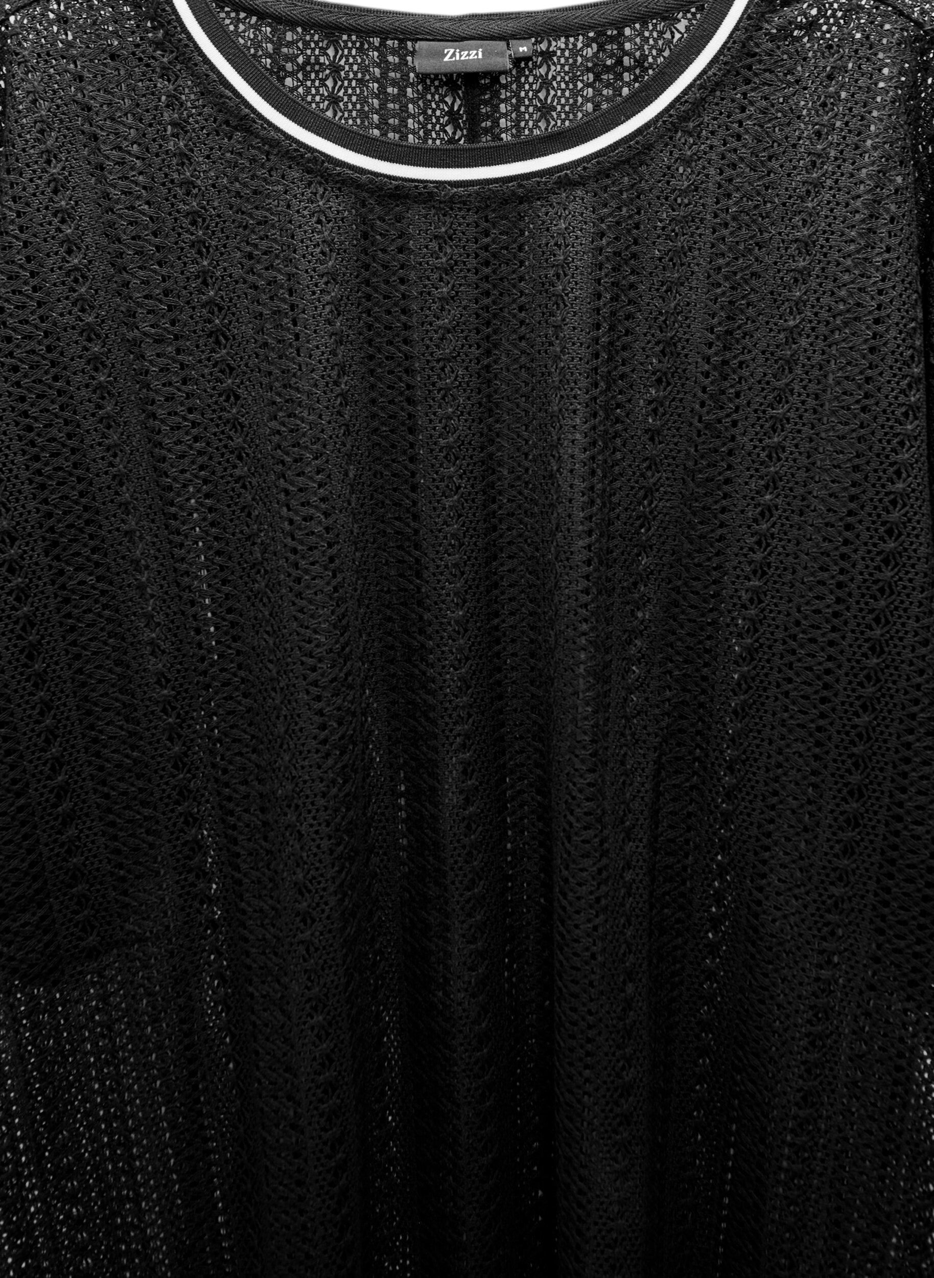 Zizzi Midikjole med hullm&oslash;nster og korte ermer, Svart, Packshot image number 2