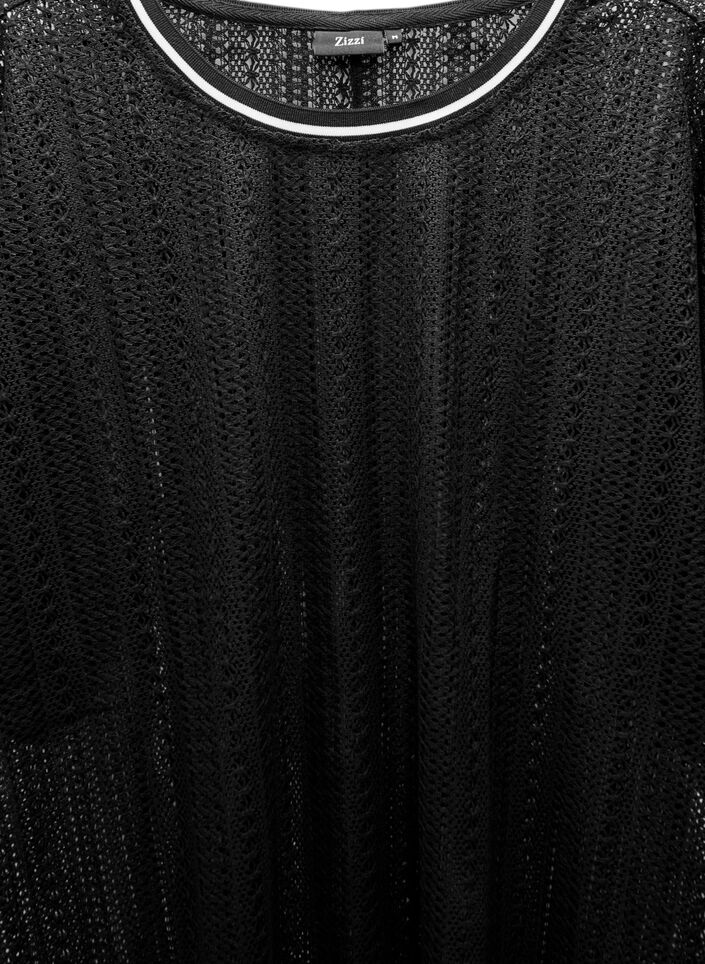 Midikjole med hullmønster og korte ermer, Svart, Packshot image number 2