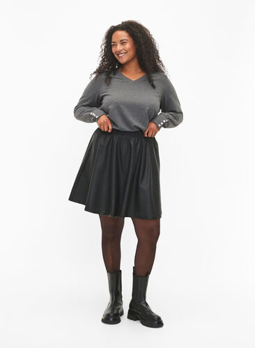 Langermet bluse med bred mansjett og knapper, Dark Grey Melange, Model image number 3