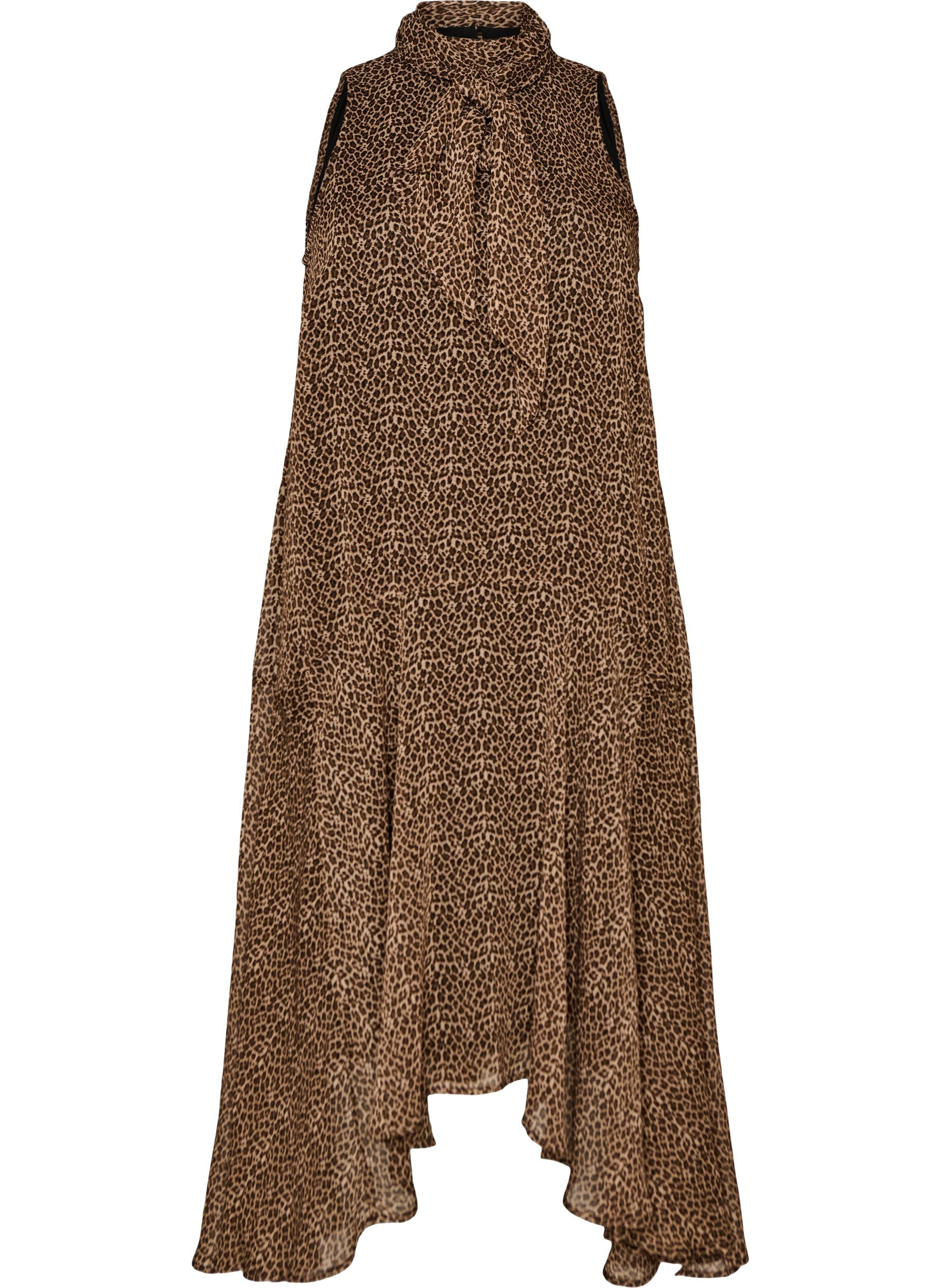 ZizziMidikjole i chiffon med leopardtrykk og et knytebelte, Brun, Packshot image number 0