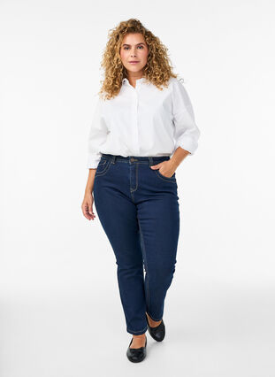 Zizzi Slim fit Vilma jeans med høyt liv, Dk blue rinse, Model image number 0