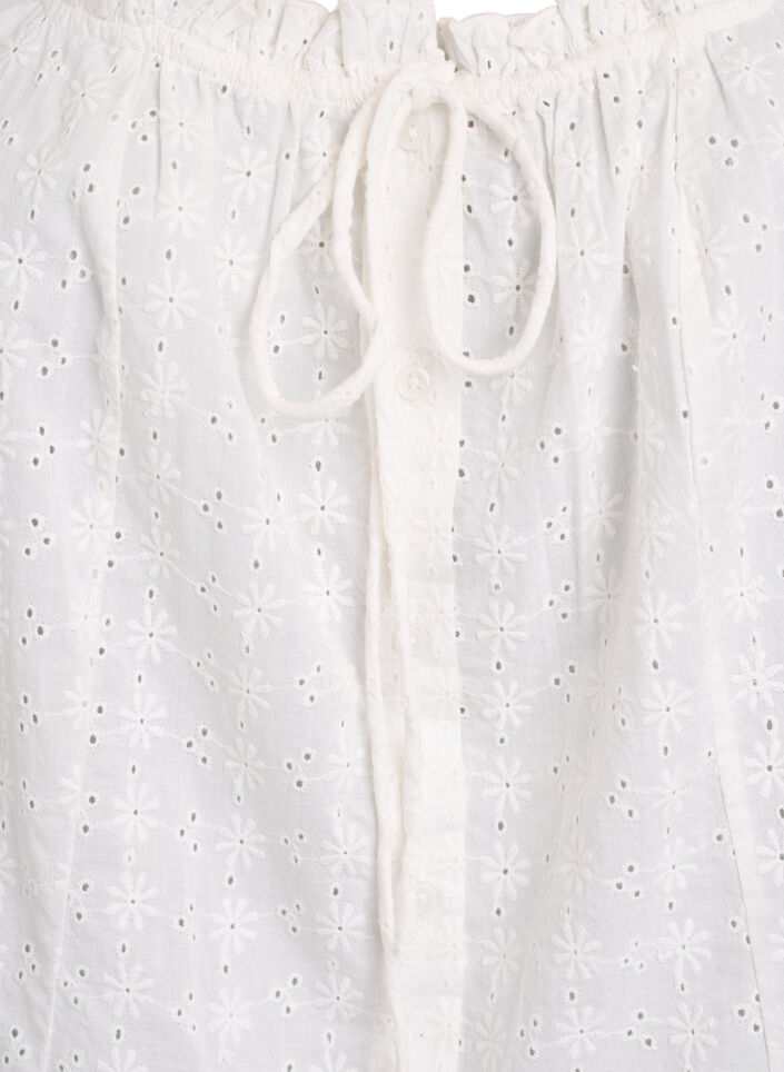 Ermeløs bluse med broderi anglaise og volanger, Vanilje, Packshot image number 2