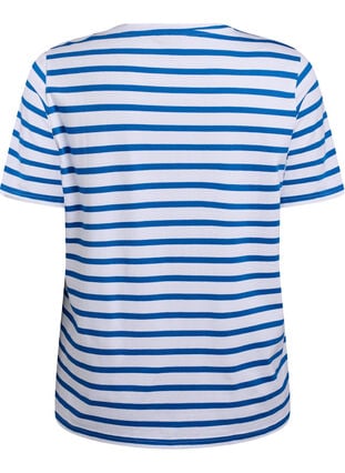 Zizzi T-skjorte i økologisk bomull med striper, Blå, Packshot image number 1