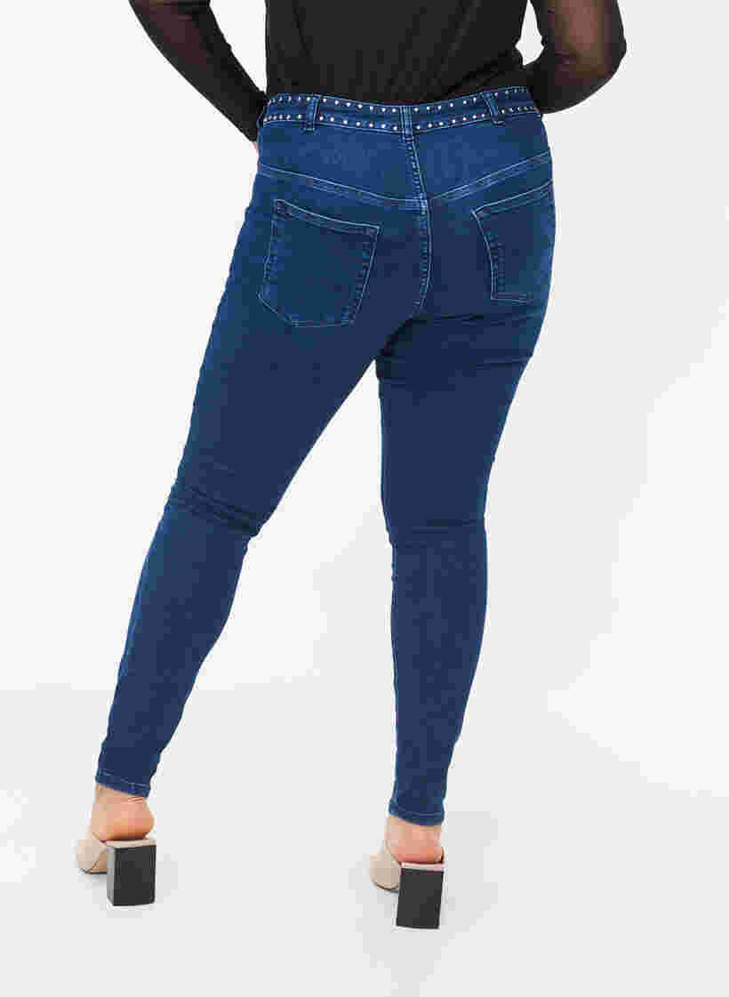 Super slim Amy jeans med nagler, Dark blue, Model image number 1