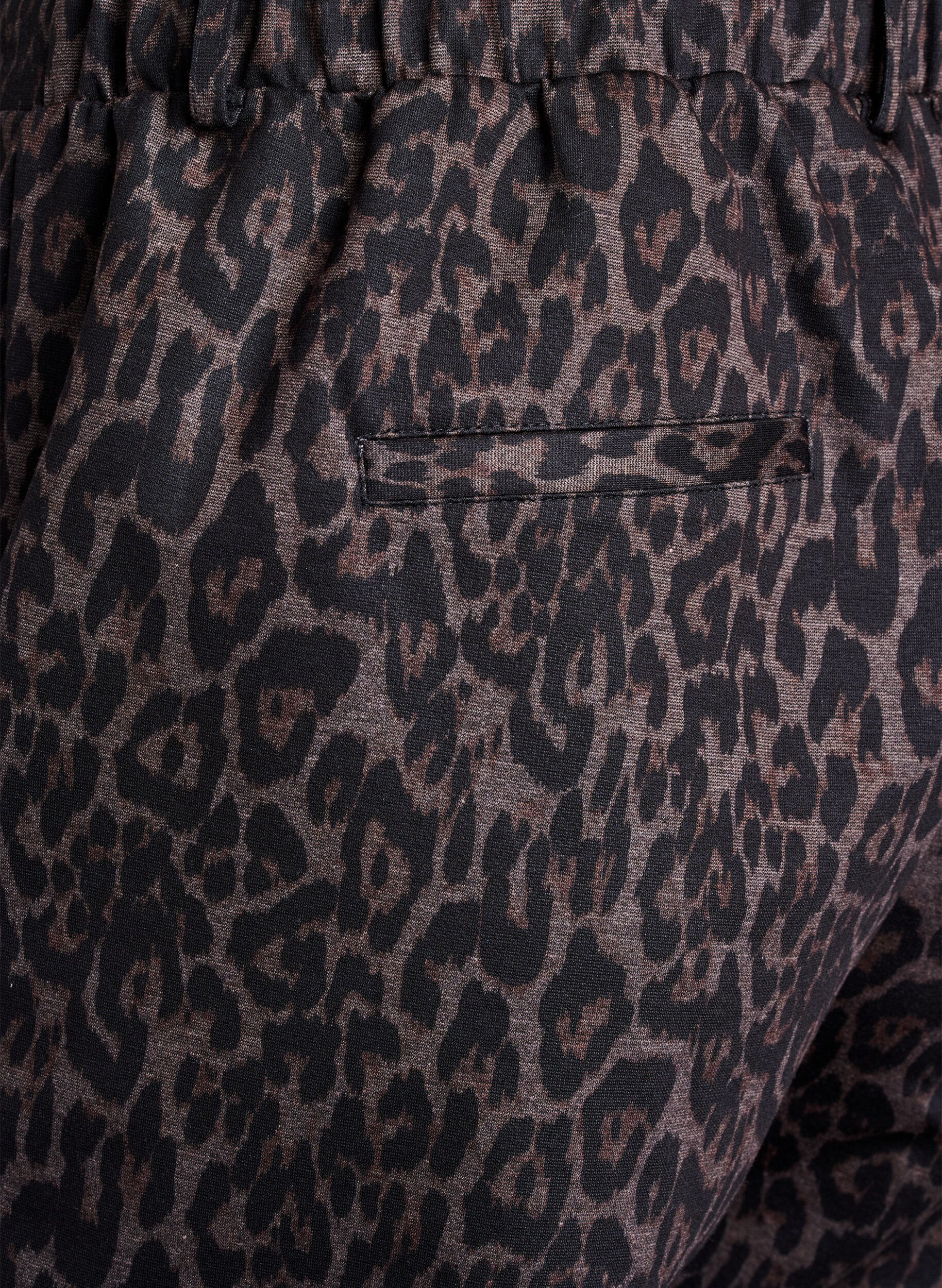 Zizzi Cropped bukser med leopardm&oslash;nster, Brun, Packshot image number 3