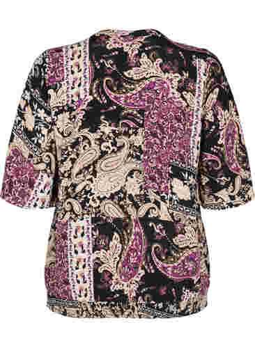 Bluse i viskose med paisleymønster og smock, Black Patchwork AOP, Packshot image number 1