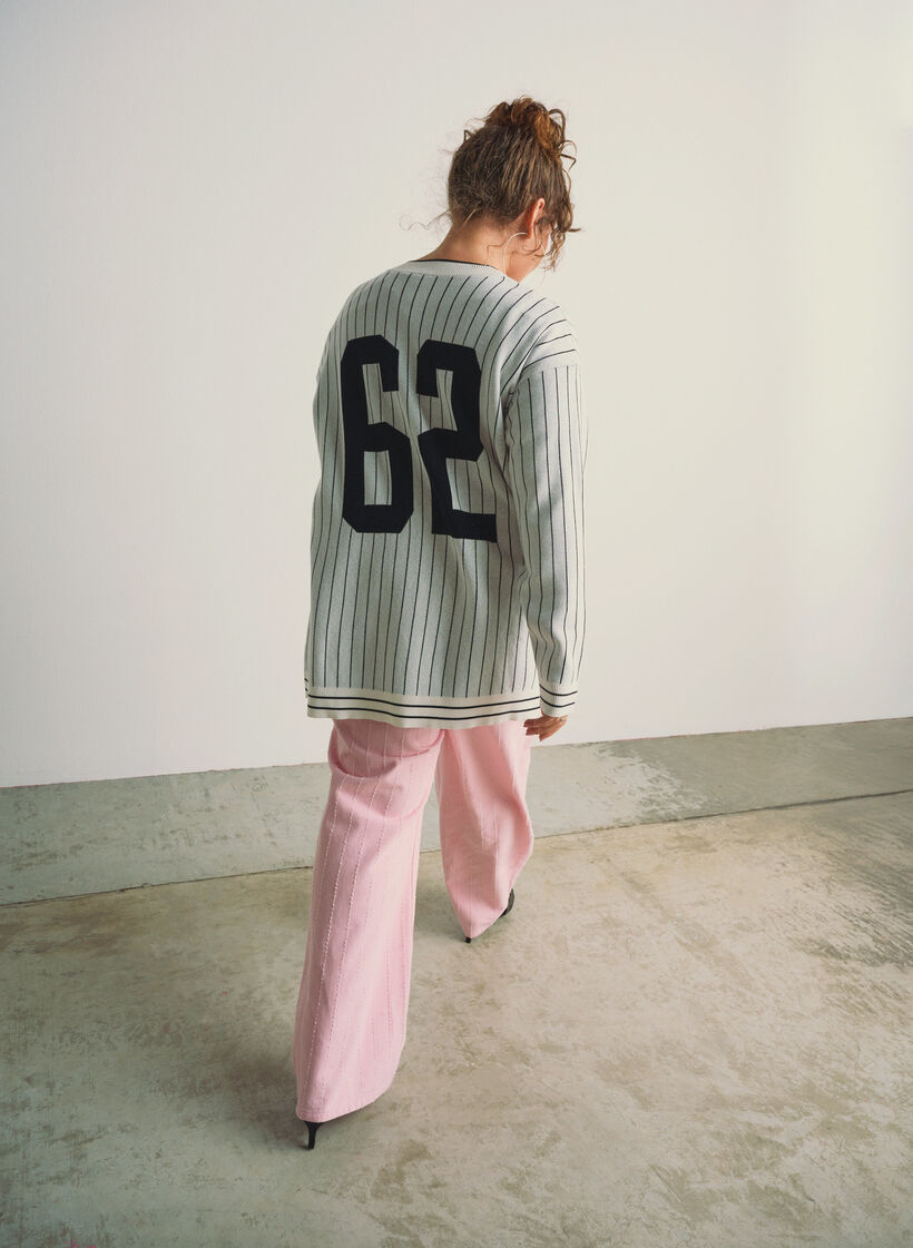 Strikket cardigan med striper og motiv p&aring; ryggen, Hvit, Image image number 0