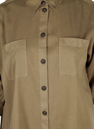 Lang kraftig skjorte med lommer på brystet, Kaki Green, Packshot image number 2