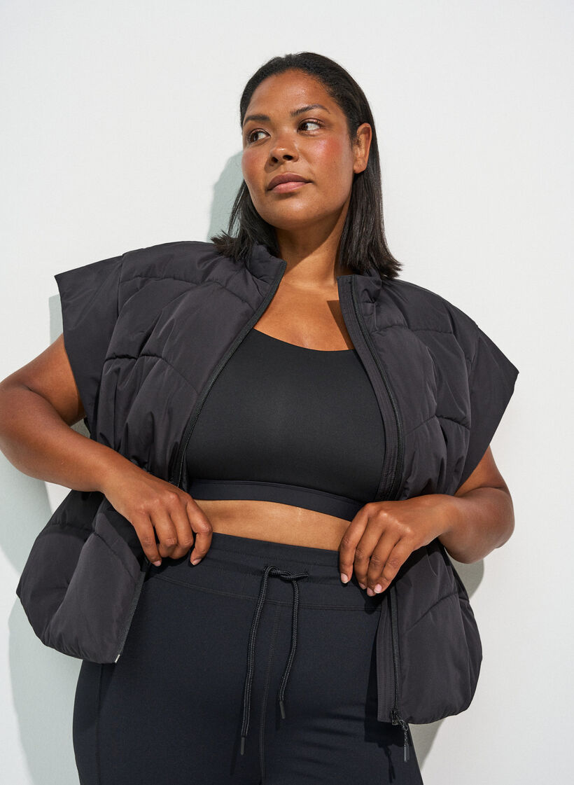 Puffer vest med justerbar midje, Svart, Model image number 3