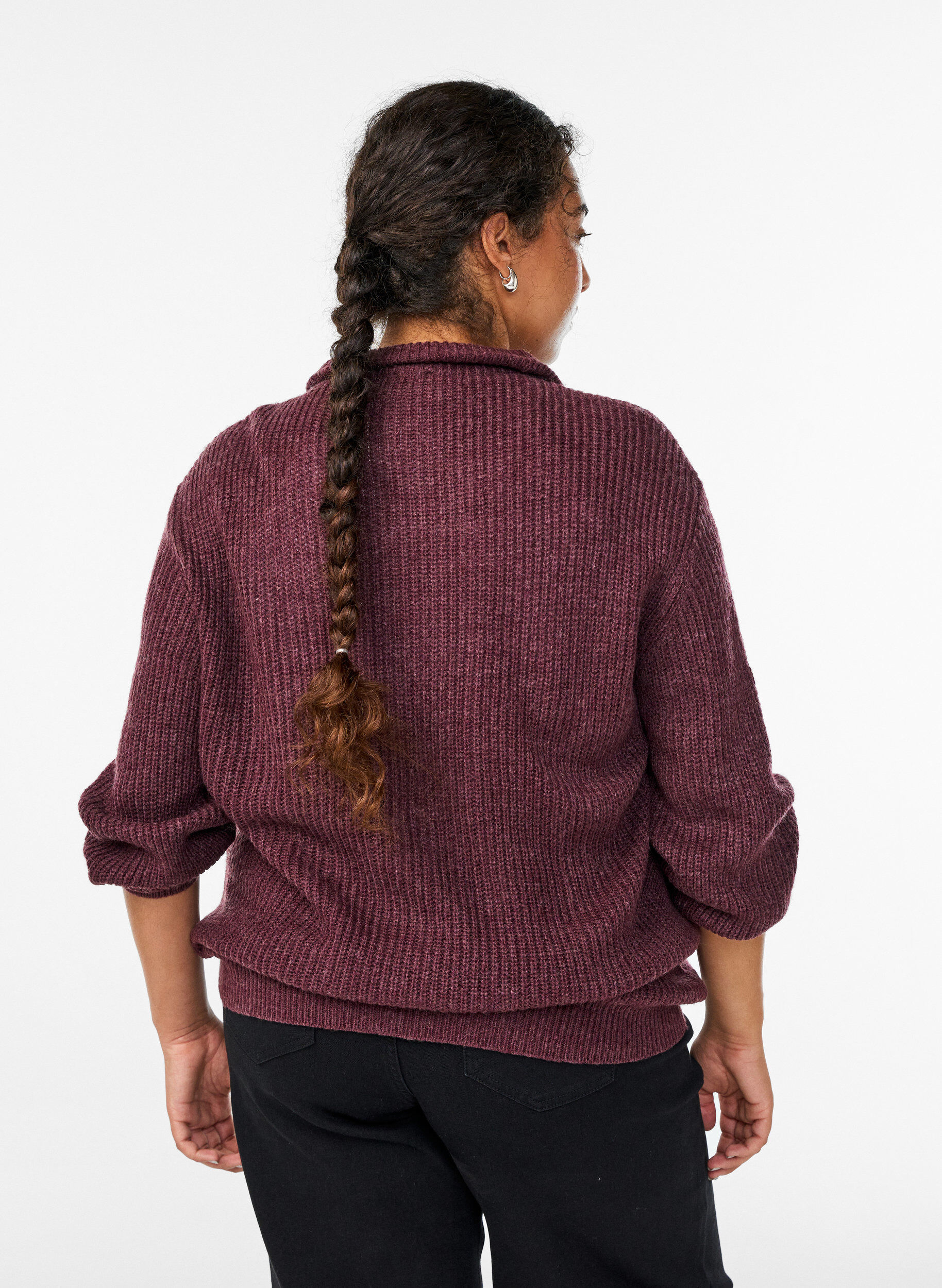 ZizziStrikket genser med h&oslash;y hals og glidel&aring;s, R&oslash;d, Model image number 2