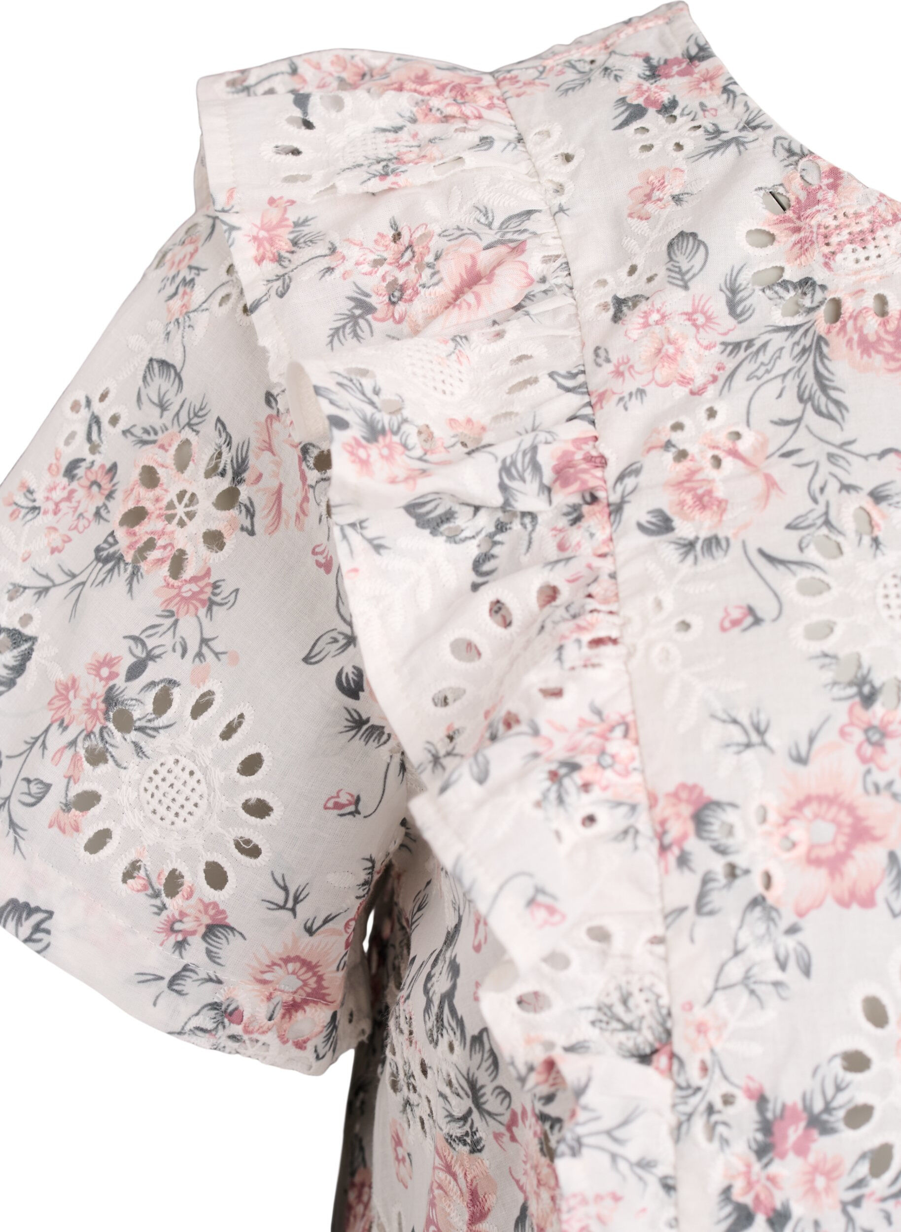 ZizziBluse i bomull med broderie anglaise og volanger, Rosa, Packshot image number 3