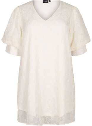 Zizzi Kort festkjole med paljetter, Vanilje, Packshot image number 0