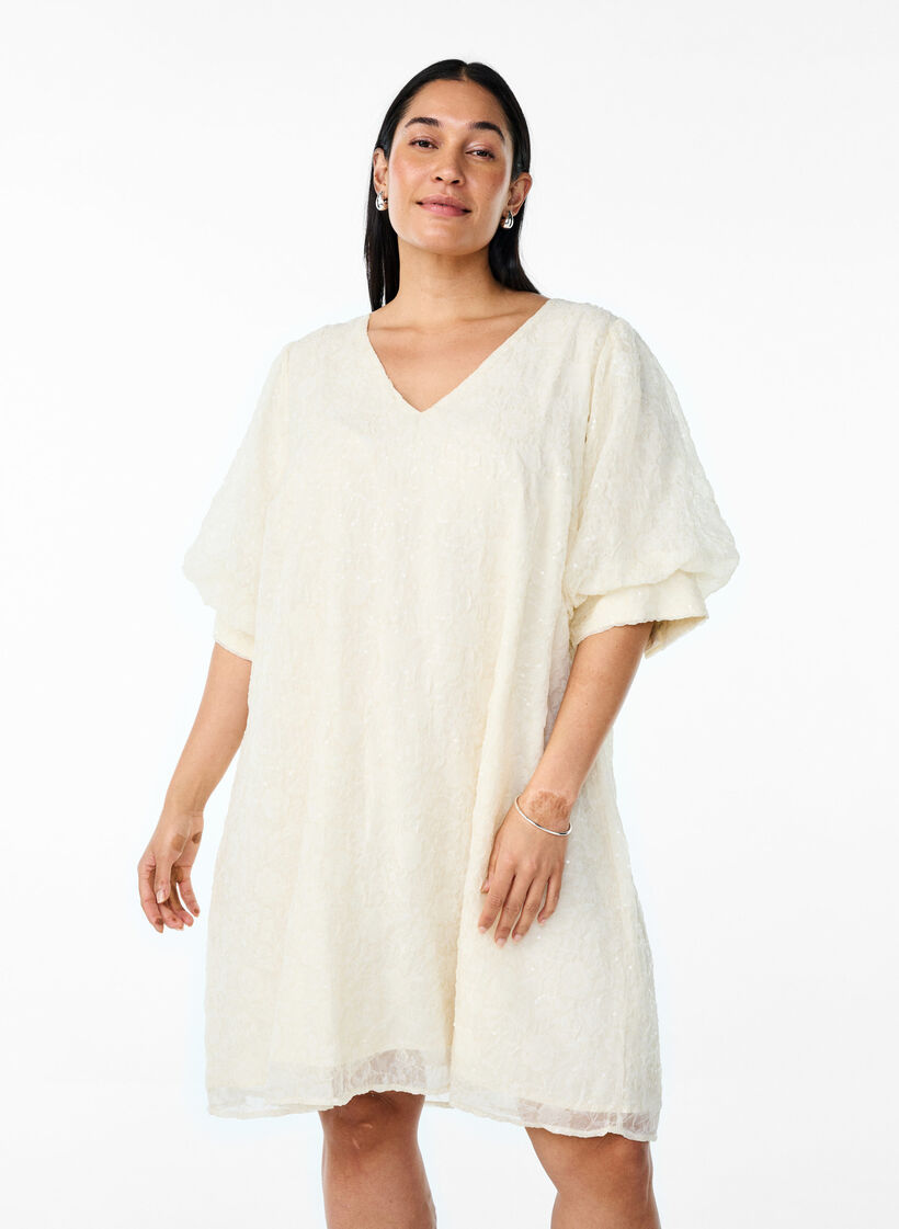 Kort festkjole med paljetter, Vanilje, Model image number 1