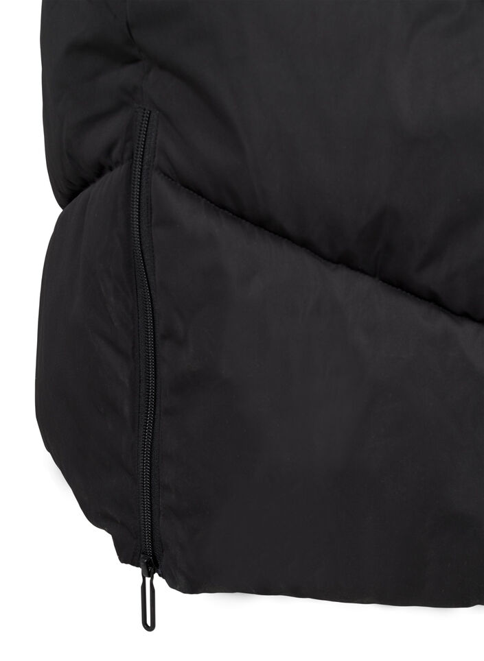 Lang pufferjakke med hette og lommer, Black, Packshot