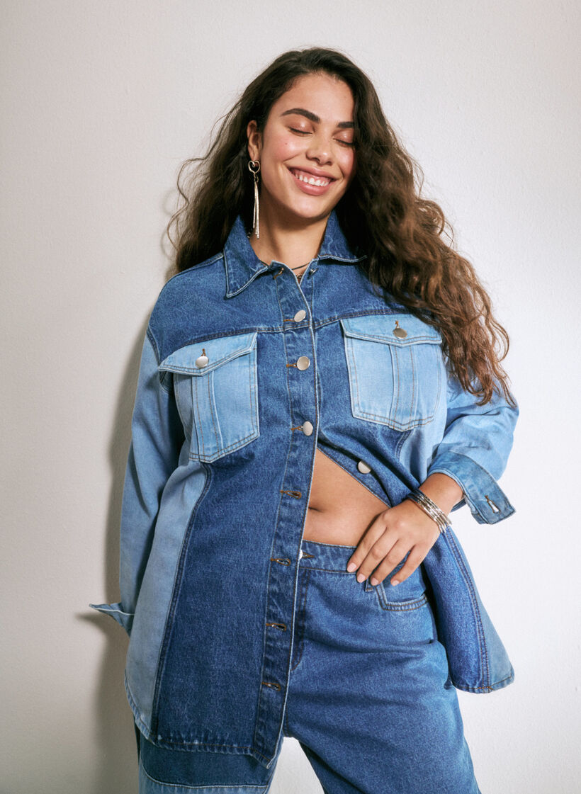 Colorblock dongerijakke, Light Blue Denim, Image image number 0