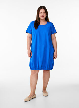 Zizzi Kortermet bomullskjole, Blå, Model image number 1