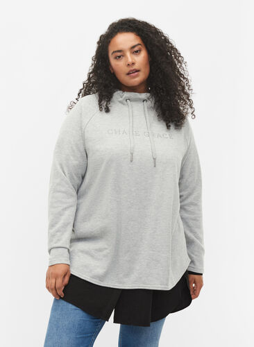 Hettegenser med høy krage, Light Grey Melange, Model image number 0