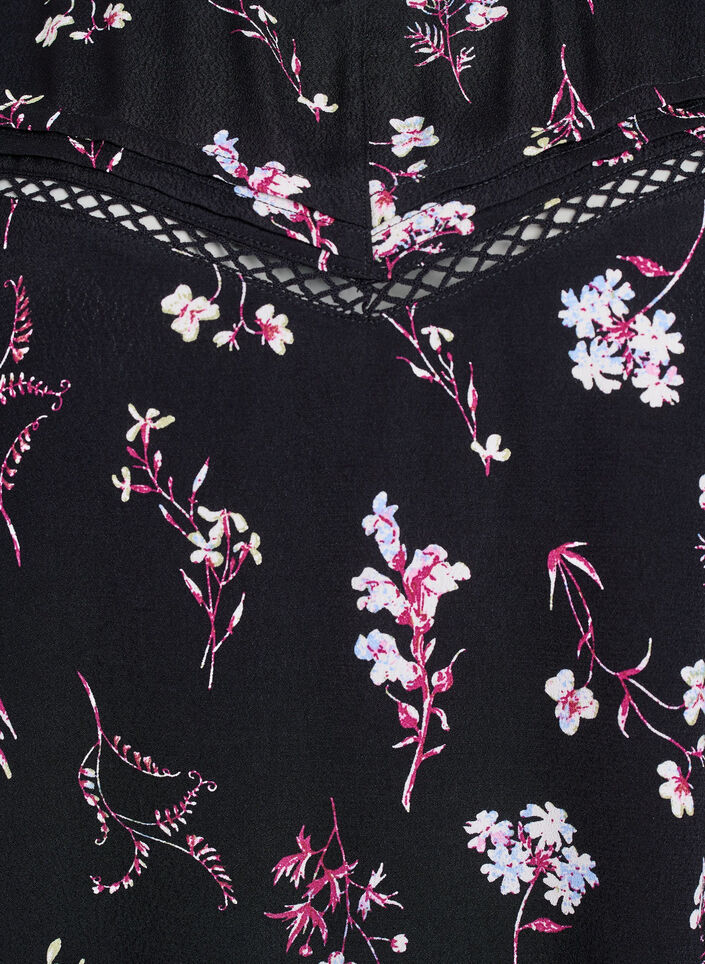 Blomstret bluse med korte ermer, Svart, Packshot image number 2