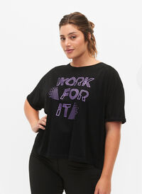 Bomullstrening t-skjorte med trykk, Black w. Work For It, Model