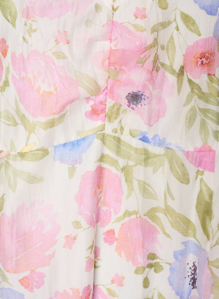 Blomstrete kjole i empirestil med en bred V-utringning, Hvit, Packshot