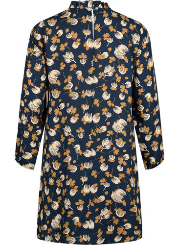 FLASH – Langermet kjole med blomstertrykk, Navy Brown Flower, Packshot image number 1
