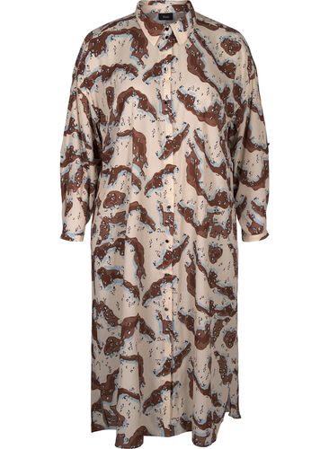Mønstrete kjole med lange ermer og knapper, Camouflage AOP, Packshot image number 0