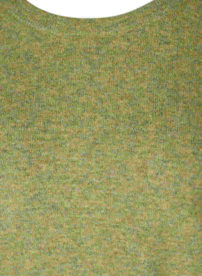 Melert strikkegenser med puffermer, Green Olive Mel., Packshot image number 2